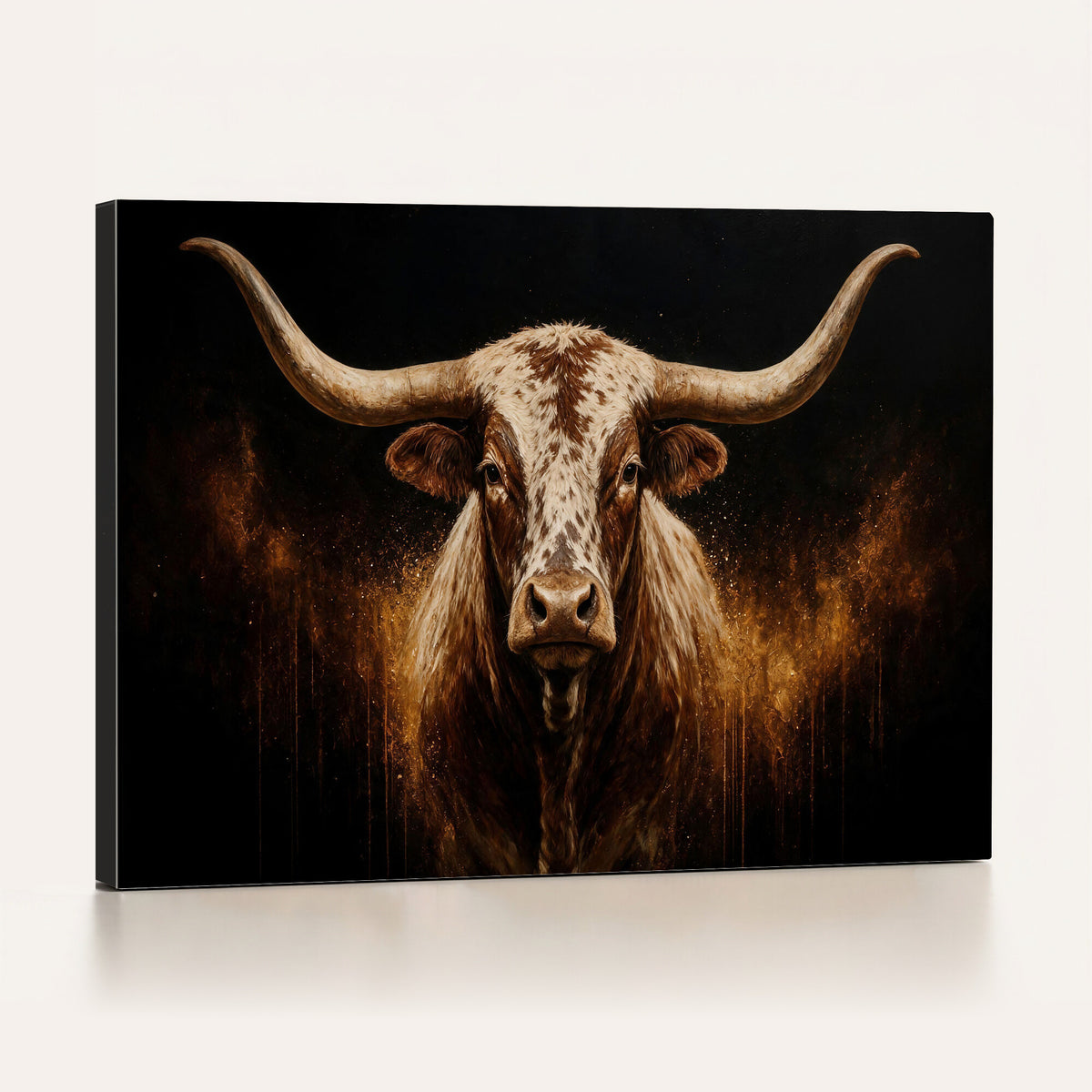 62076449-MGV-CV-36X24 - Texas Bull Cow Longhorn Canvas Wall Art Moody Western Bull Oil Painting Print