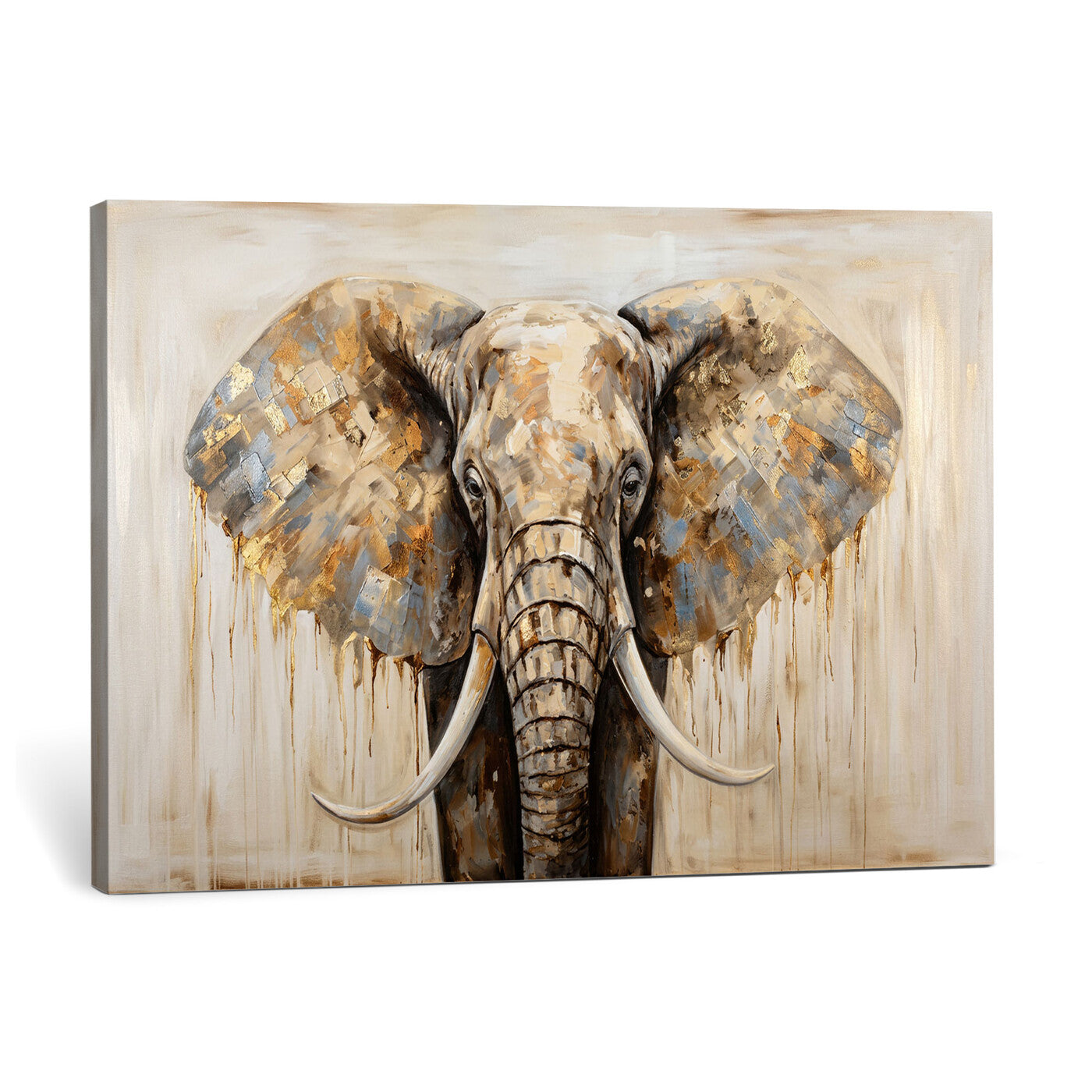 95819221-MGV-CV-36X24 - Gold Leaf Elephant Canvas Wall Art Abstract African Wildlife Painting Print
