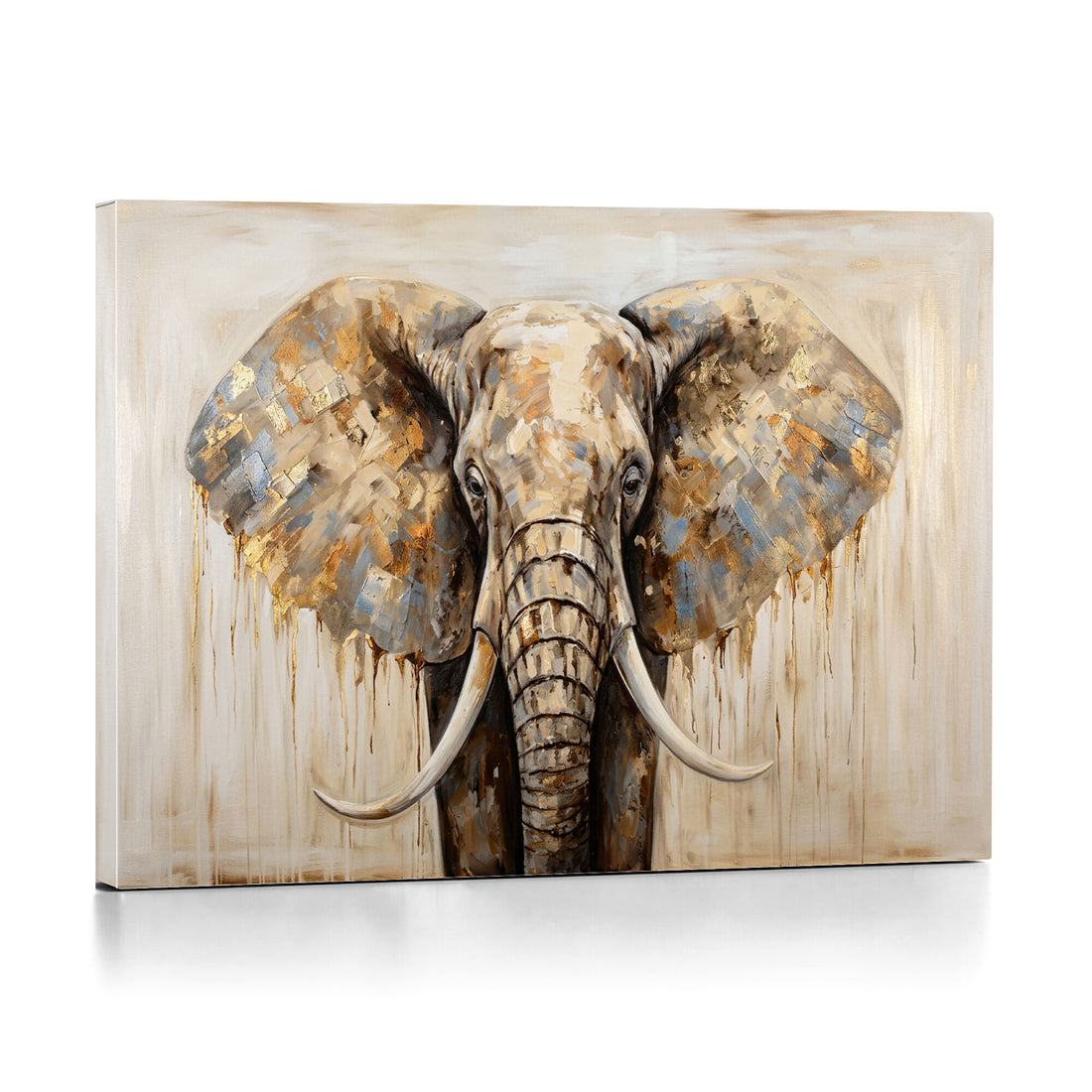 Gold Leaf Elephant Canvas Wall Art Abstract African Wildlife Painting Print