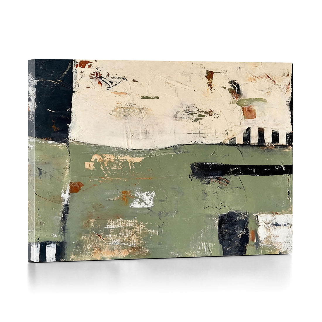 Sage Green Abstract Geometric Landscape Wall Art Canvas Print, Modern Minimalist Decor
