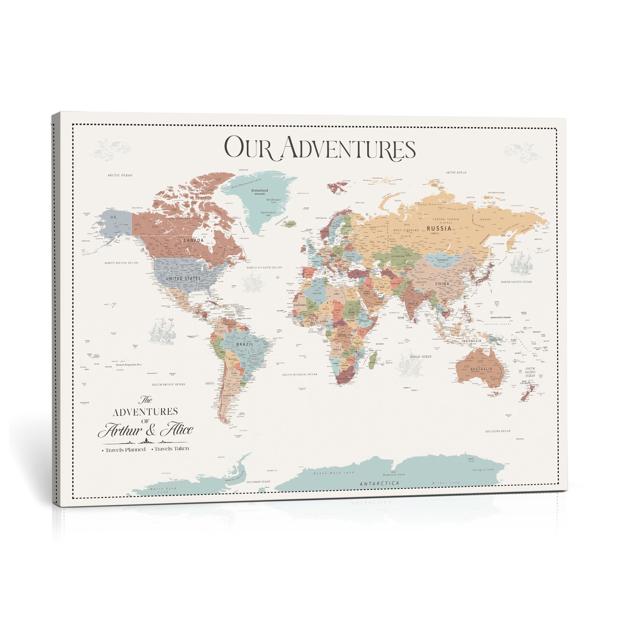 NEWMAP-4-MGV-CV-36X24 - Push Pin Customize World Map with Pins Board Wall Art Canvas Print