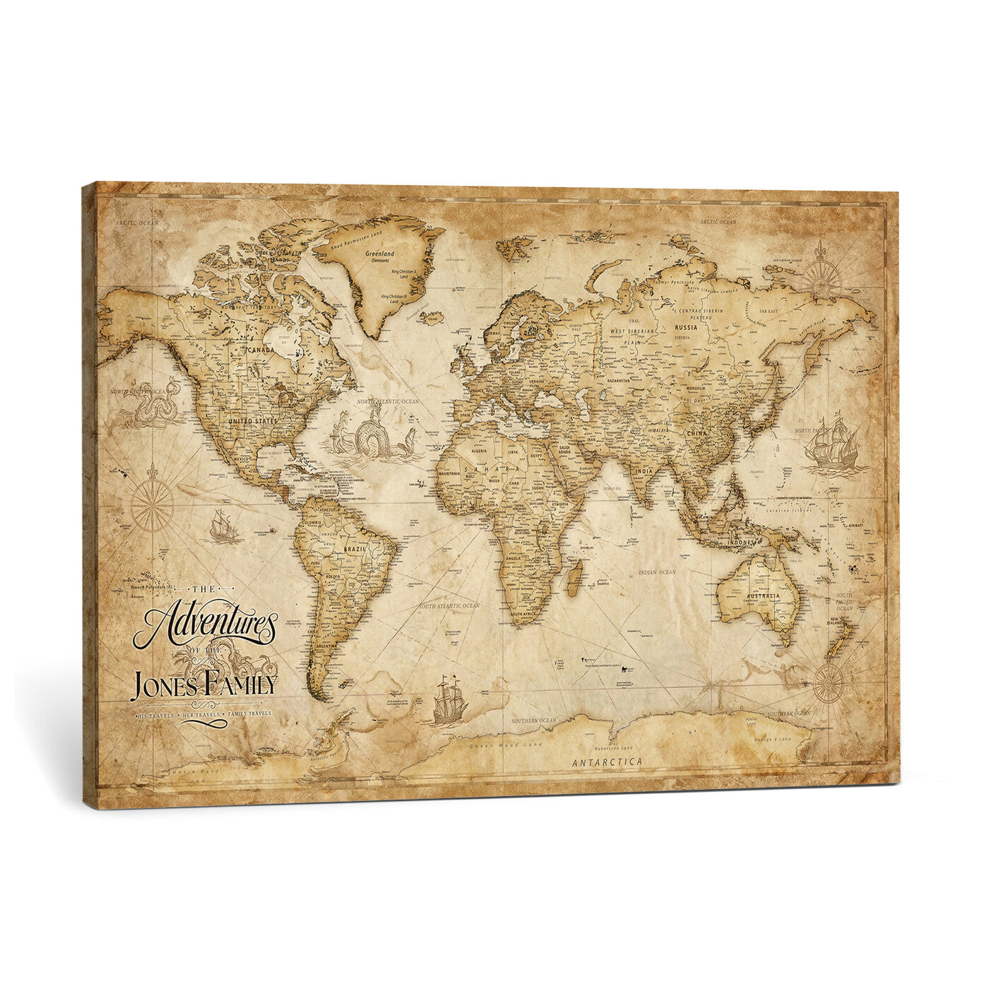 60956619-MGV-CV-36X24 - Custom Push Pin World Map Canvas Print – Personalized Travel Map Wall Art