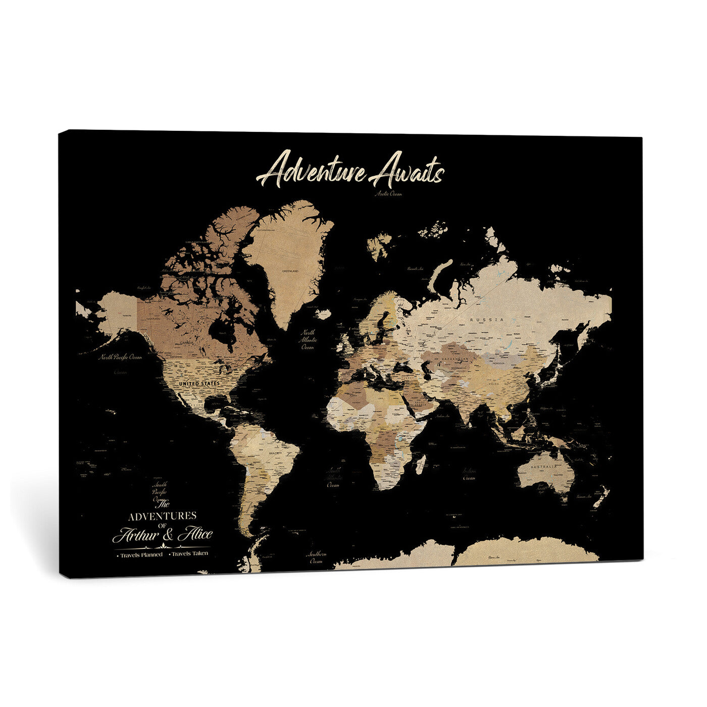 88415067-MGV-CV-36X24 - Custom Push Pin World Map Canvas Print – Personalized Travel Map Wall Art