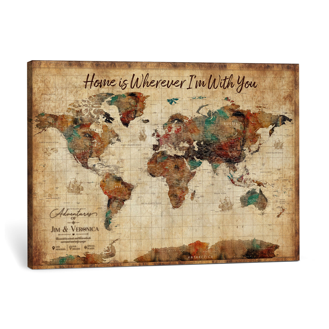 48389322-MGV-CV-36X24 - Custom Push Pin World Map Canvas Print – Personalized Travel Map Wall Art