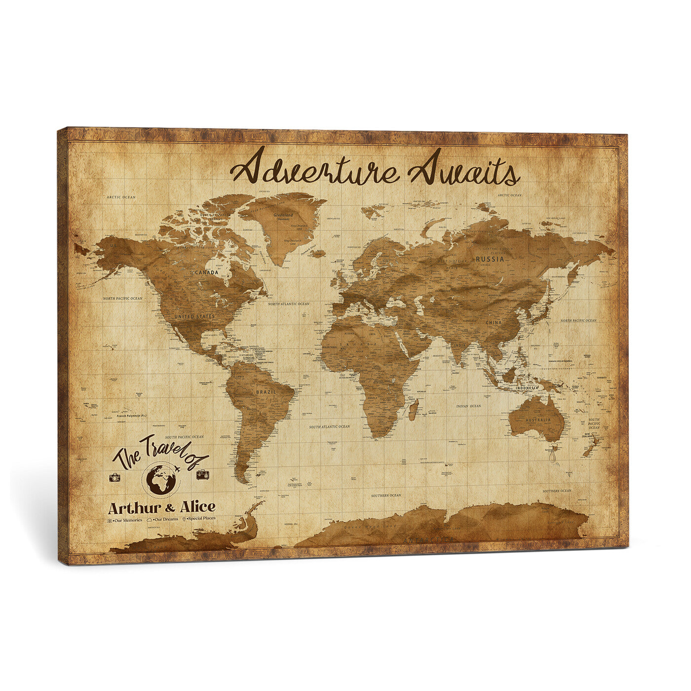 43427501-MGV-CV-36X24 - Custom Push Pin World Map Canvas Print – Personalized Travel Map Wall Art