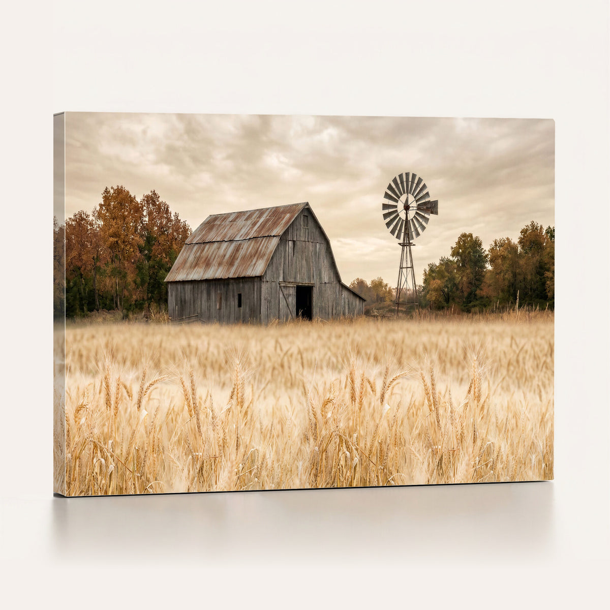 99640659-MGV-CV-36X24 - Rustic Farmhouse Barn and Windmill Wall Art Canvas Print, Country Landscape Photography Print
