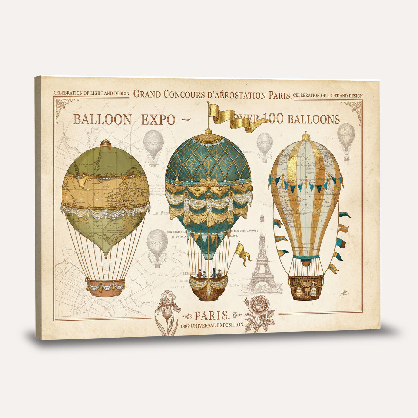 31530449-MGV-CV-36X24 - Kimberly Allen Paris Balloon Expo Wall Art Canvas Print, Vintage 1889 French Hot Air Balloon Poster