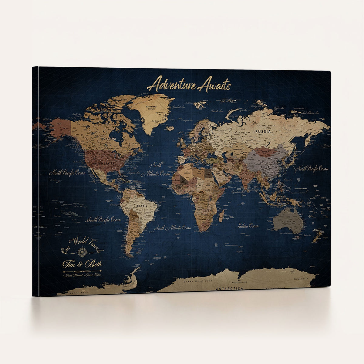 74477969-MGV-CV-36X24 - Custom Push Pin Travel Map Canvas Print, Family Travel Tracker, Study and Entryway Decor