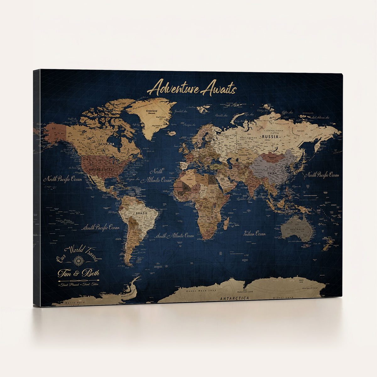 74477969-MGV-CV-36X24 - Custom Push Pin World Map Canvas | Personalized Travel Tracker | Wedding Anniversary Gift for Couples | Adventure Map Wall Art with Pins