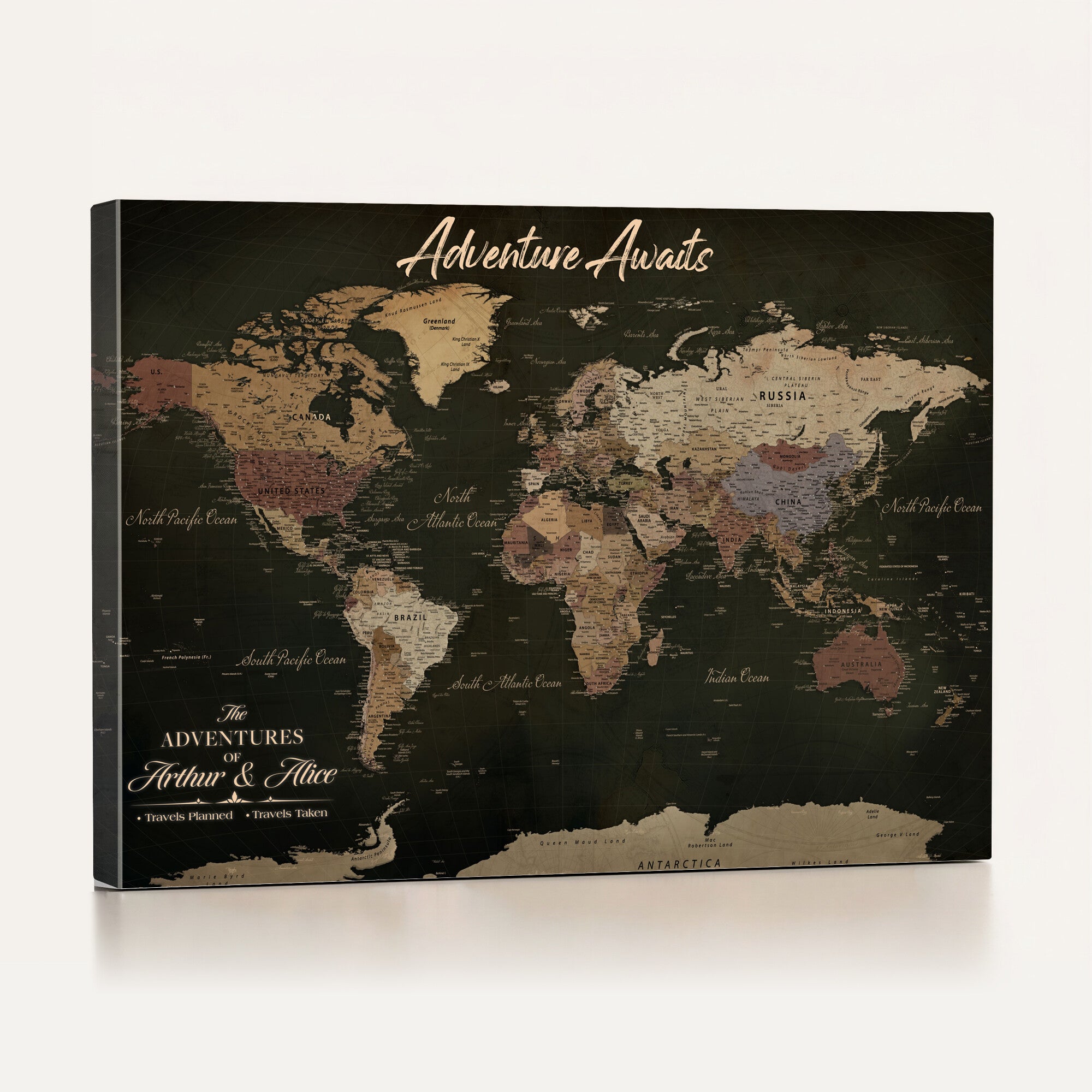 46935759-MGV-CV-36X24 - Custom Push Pin World Map Canvas | Personalized Travel Tracker | Wedding Anniversary Gift for Couples - Adventure Map Wall Art with Pins