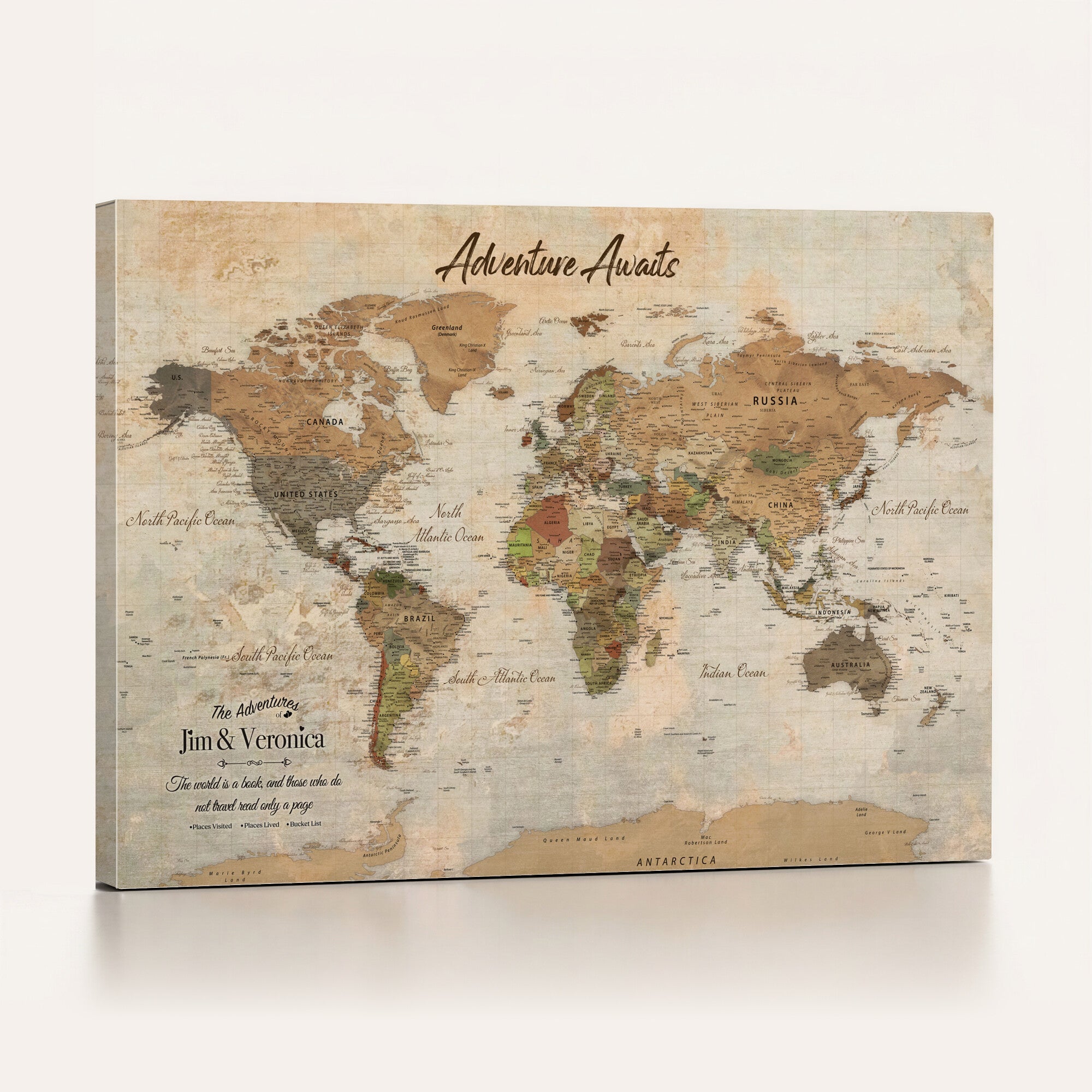 51298056-MGV-CV-36X24 - Custom Push Pin World Map Canvas | Personalized Travel Tracker | Wedding Anniversary Gift for Couples | Adventure Map Wall Art with Pins