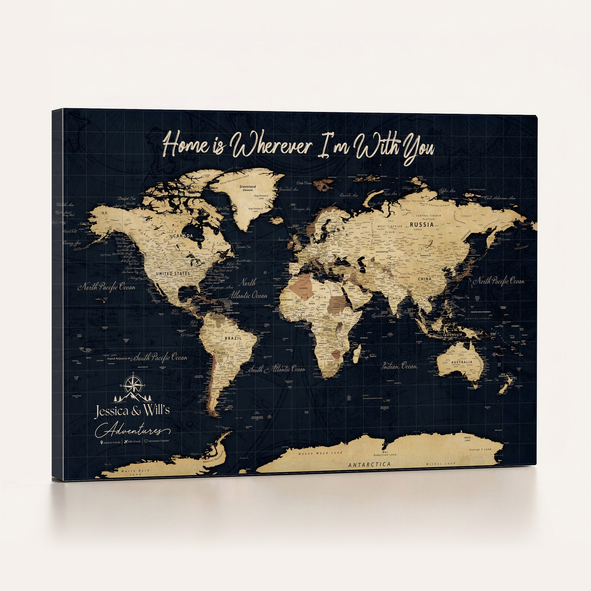 19542599-MGV-CV-36X24 - Custom Push Pin World Map Canvas | Personalized Travel Tracker | Wedding Anniversary Gift for Couples - Adventure Map Wall Art with Pins