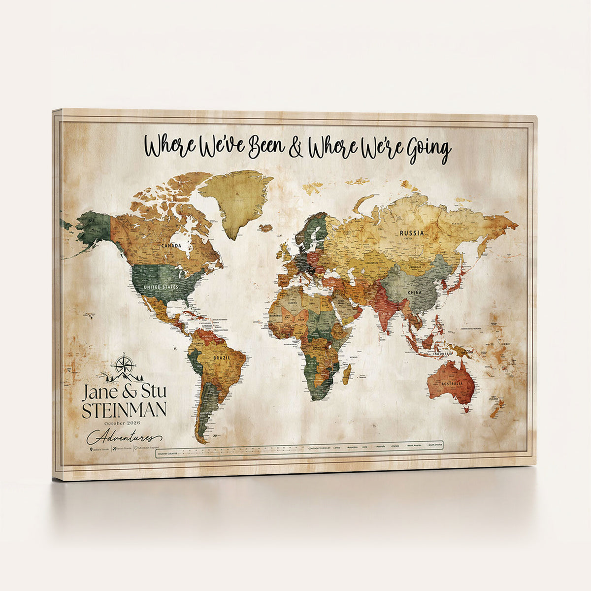 19542567-MGV-CV-36X24 - Custom Push Pin World Map Canvas | Personalized Travel Tracker - NEWMAP-167