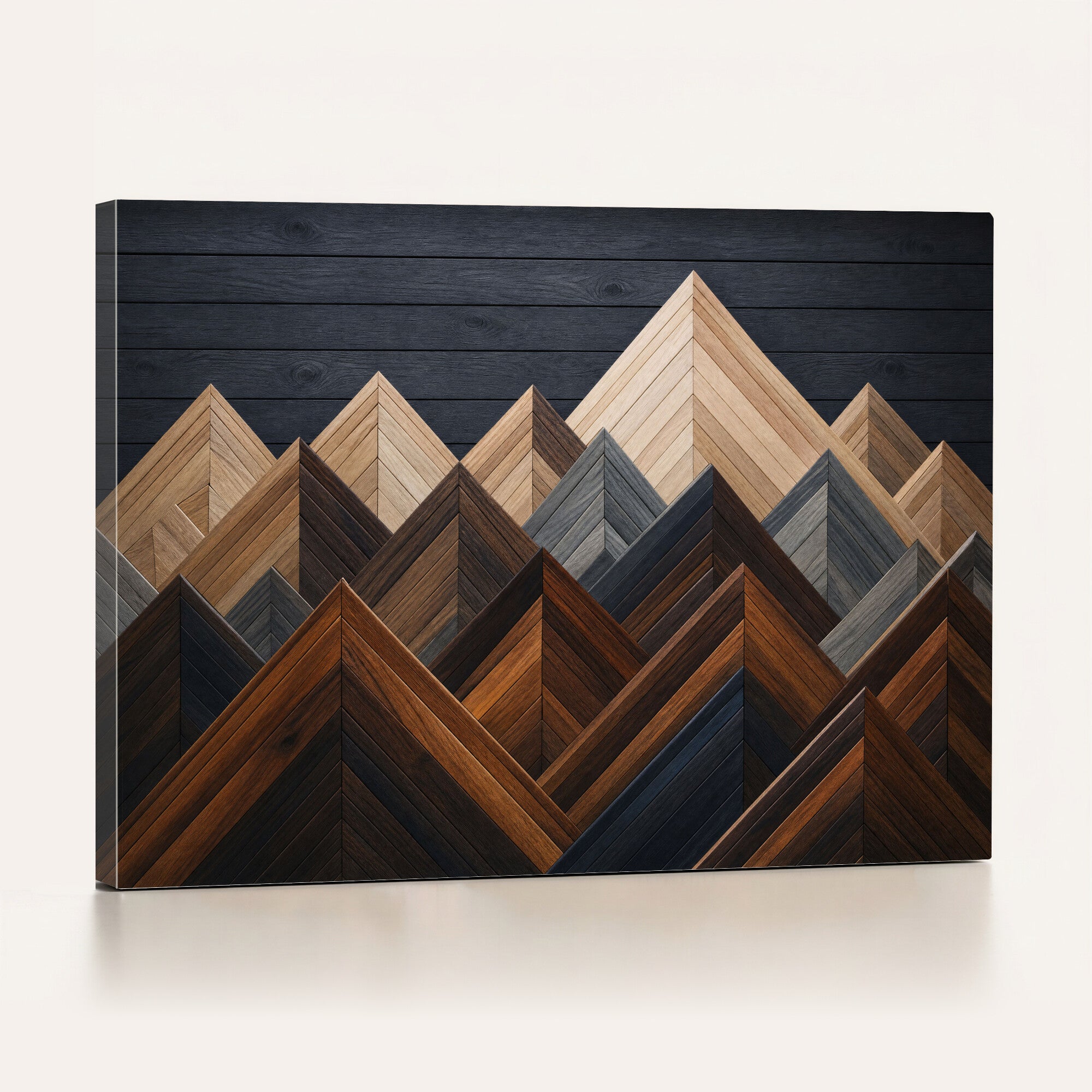 70531117-MGV-CV-36X24 - Geometric Wood Mountain Wall Art Canvas Print, 3D Look Rustic Mosaic Landscape Print