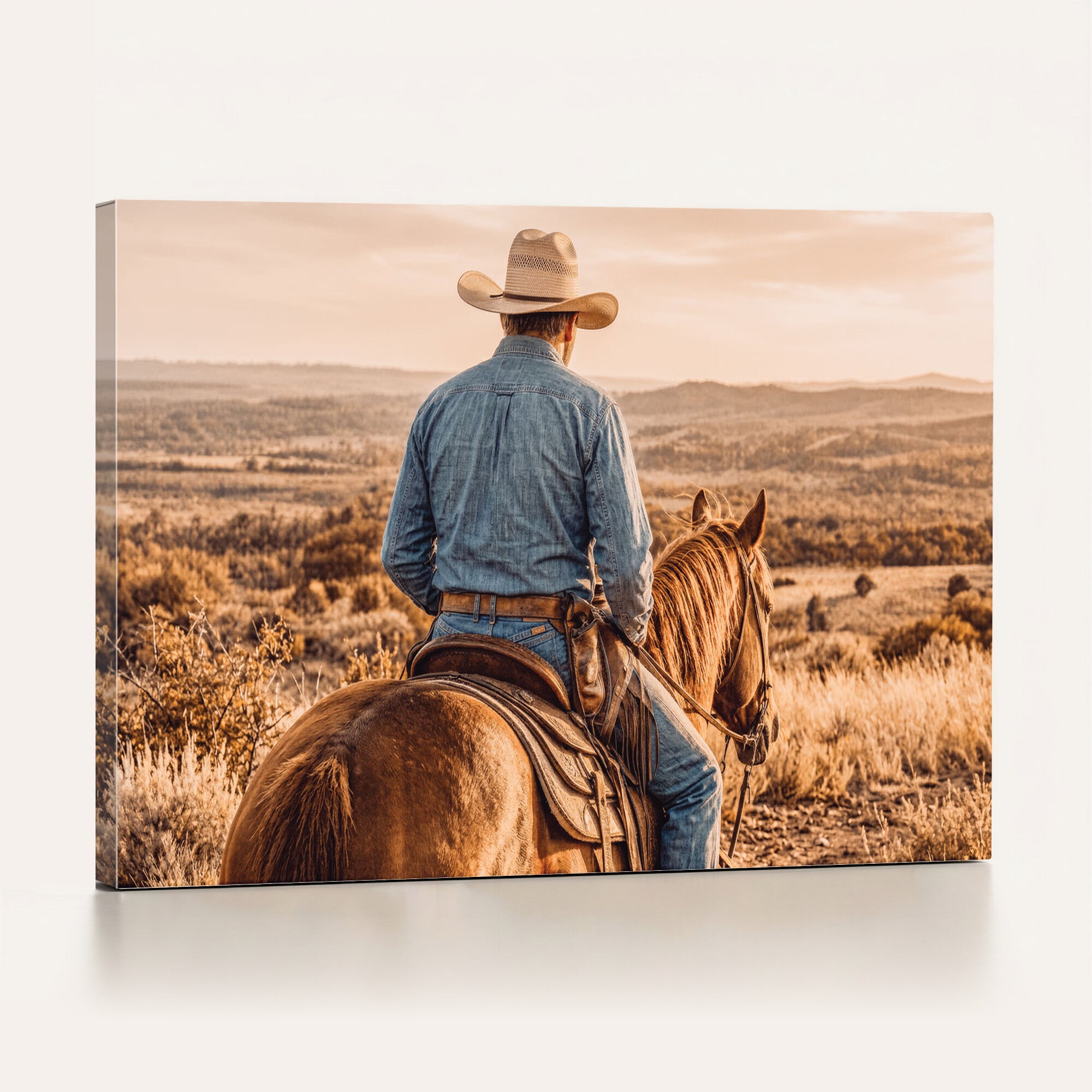 62076449-MGV-CV-36X24 - Texas Cowboy and Horse Print for Western Wall Art Decor for Farmhouse