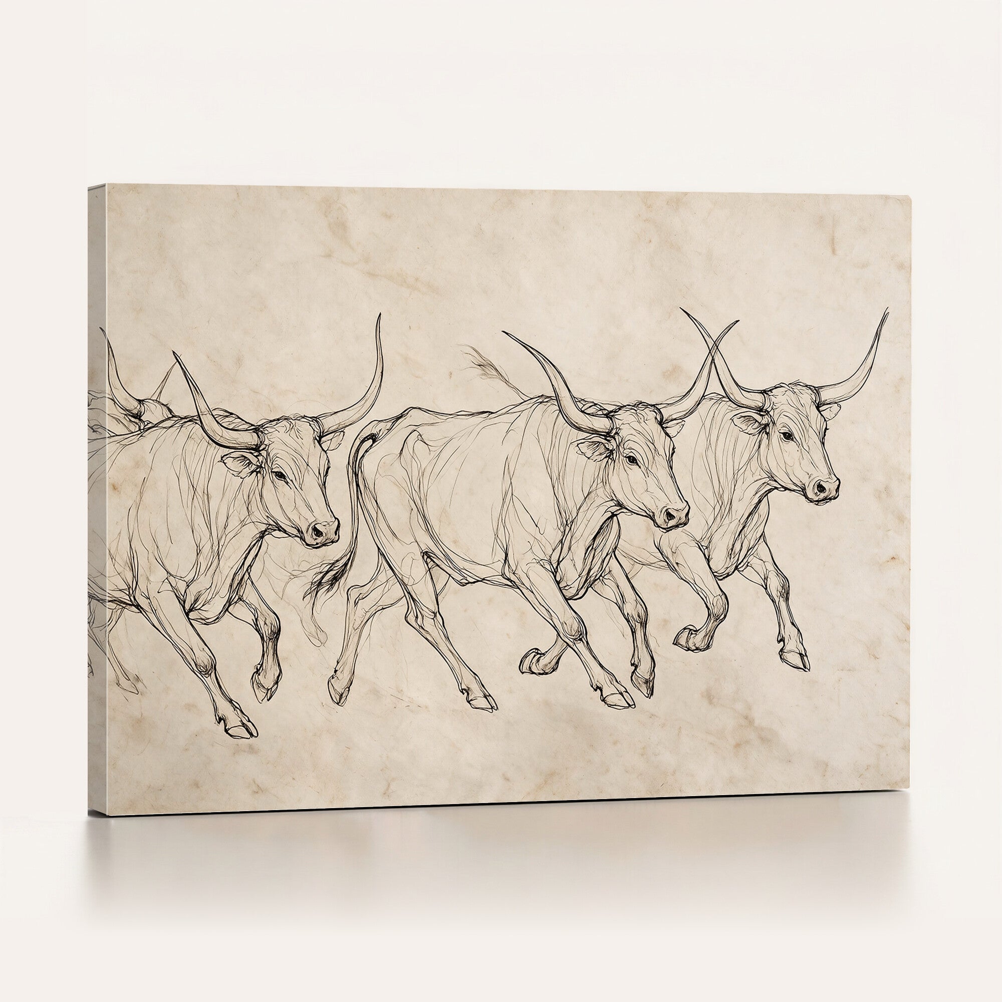 87177621-MGV-CV-36X24 - Minimalist Longhorn Line Art, Modern Texas Bull Canvas Print, Abstract Western Wall Decor, Continuous Line Artwork, Black White Ranch Gift