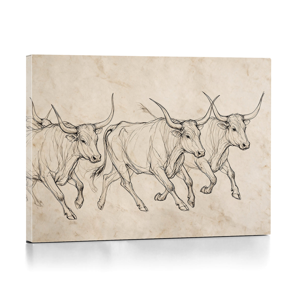 87177621-MGV-CV-36X24 - Minimalist Longhorn Line Art, Modern Texas Bull Canvas Print, Abstract Western Wall Decor
