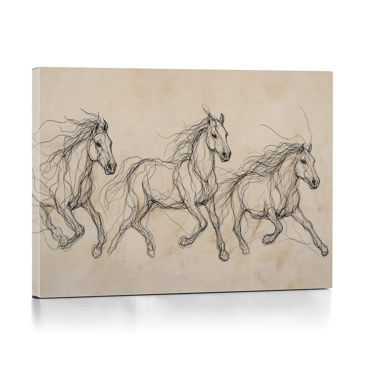 81051673-MGV-CV-36X24 - Abstract Horse Line Art Canvas, Gesture Sketch Wild Horses Print, Minimalist Equine Decor