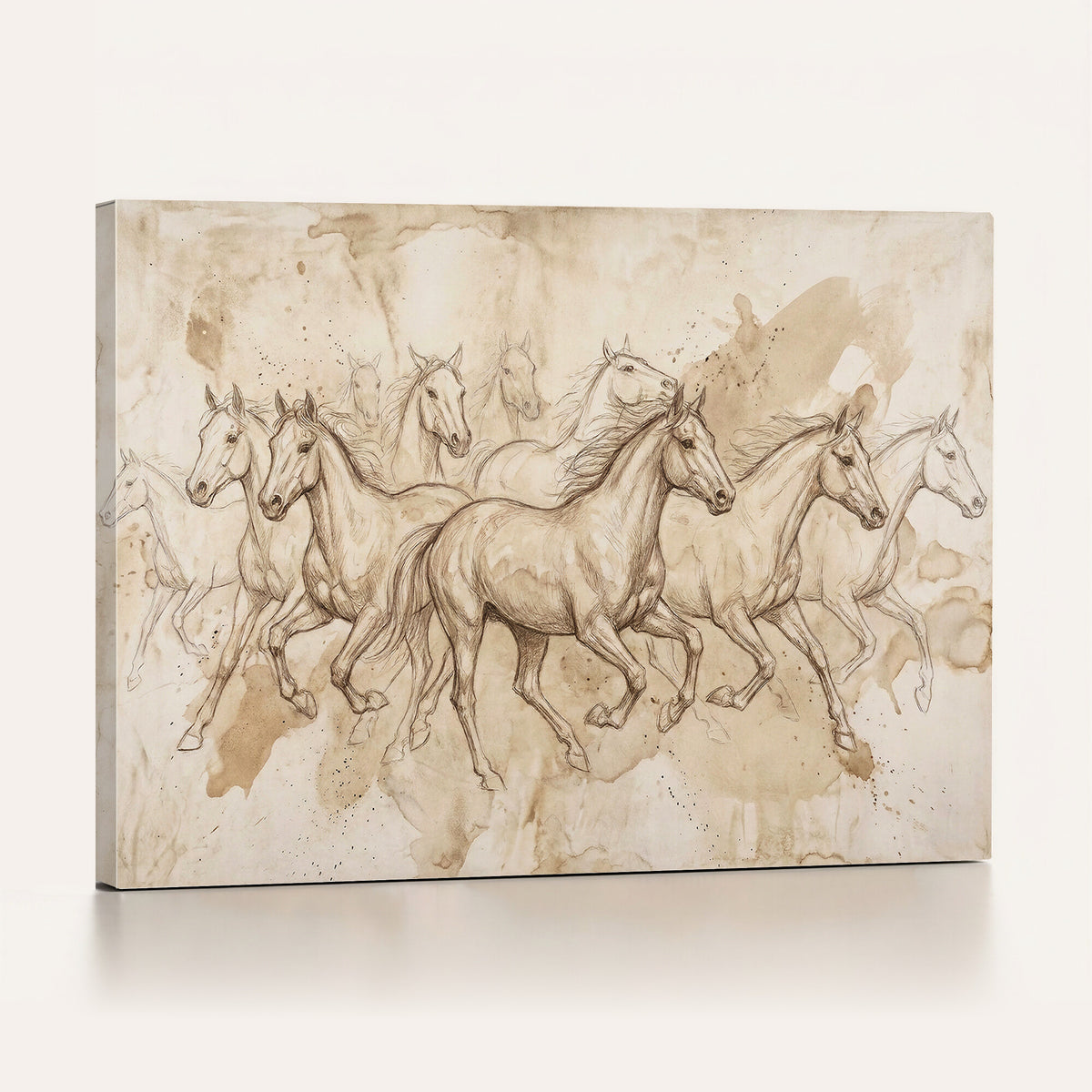 52233469-MGV-CV-36X24 - Vintage Horse Sketch Canvas Wall Art, Wild Horses Pencil Drawing Print, Antique Parchment Western Decor, Equine Sketching, Country Manor Gift