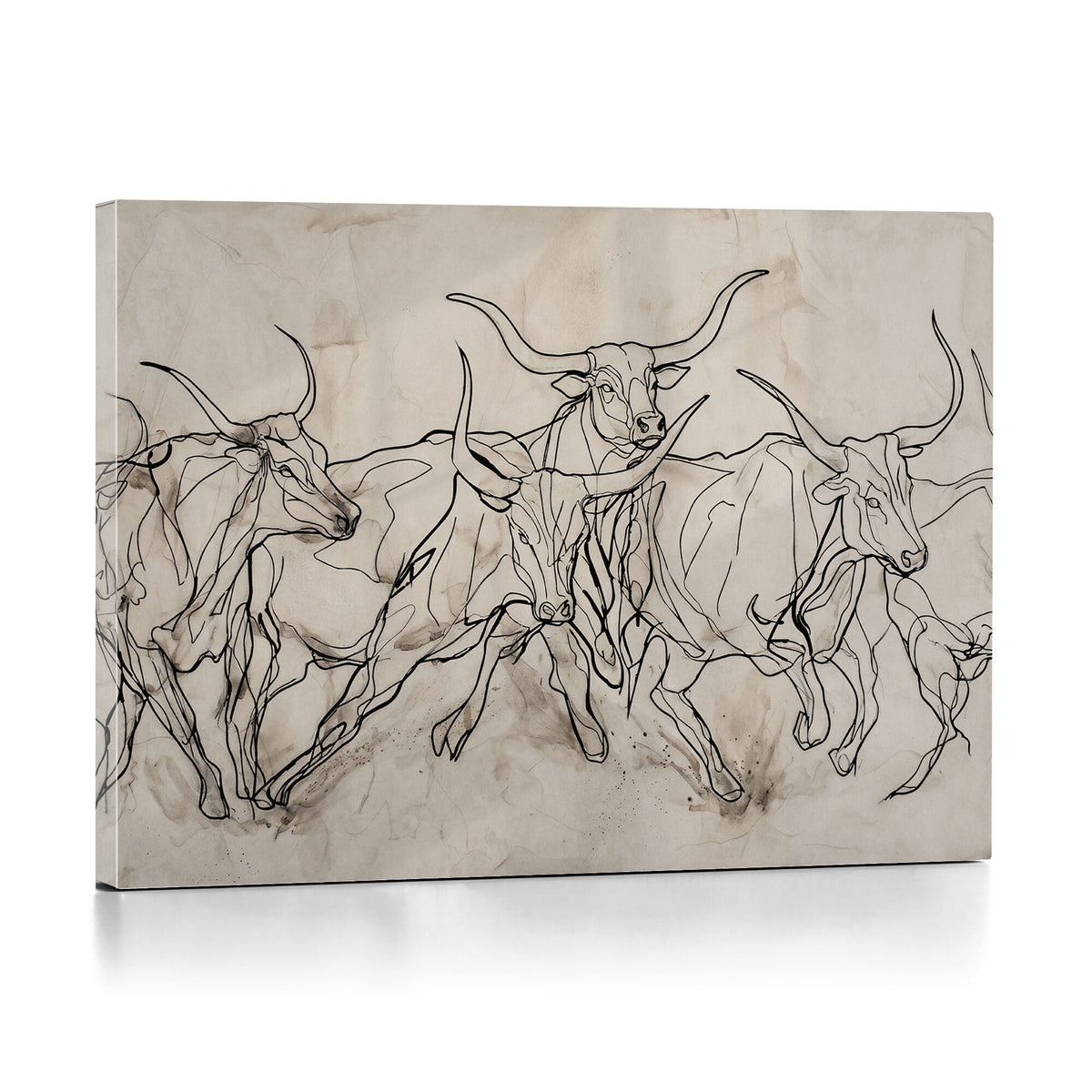 16671245-MGV-CV-36X24 - Minimalist Longhorn Line Art, Modern Texas Bull Canvas Print, Abstract Western Wall Decor