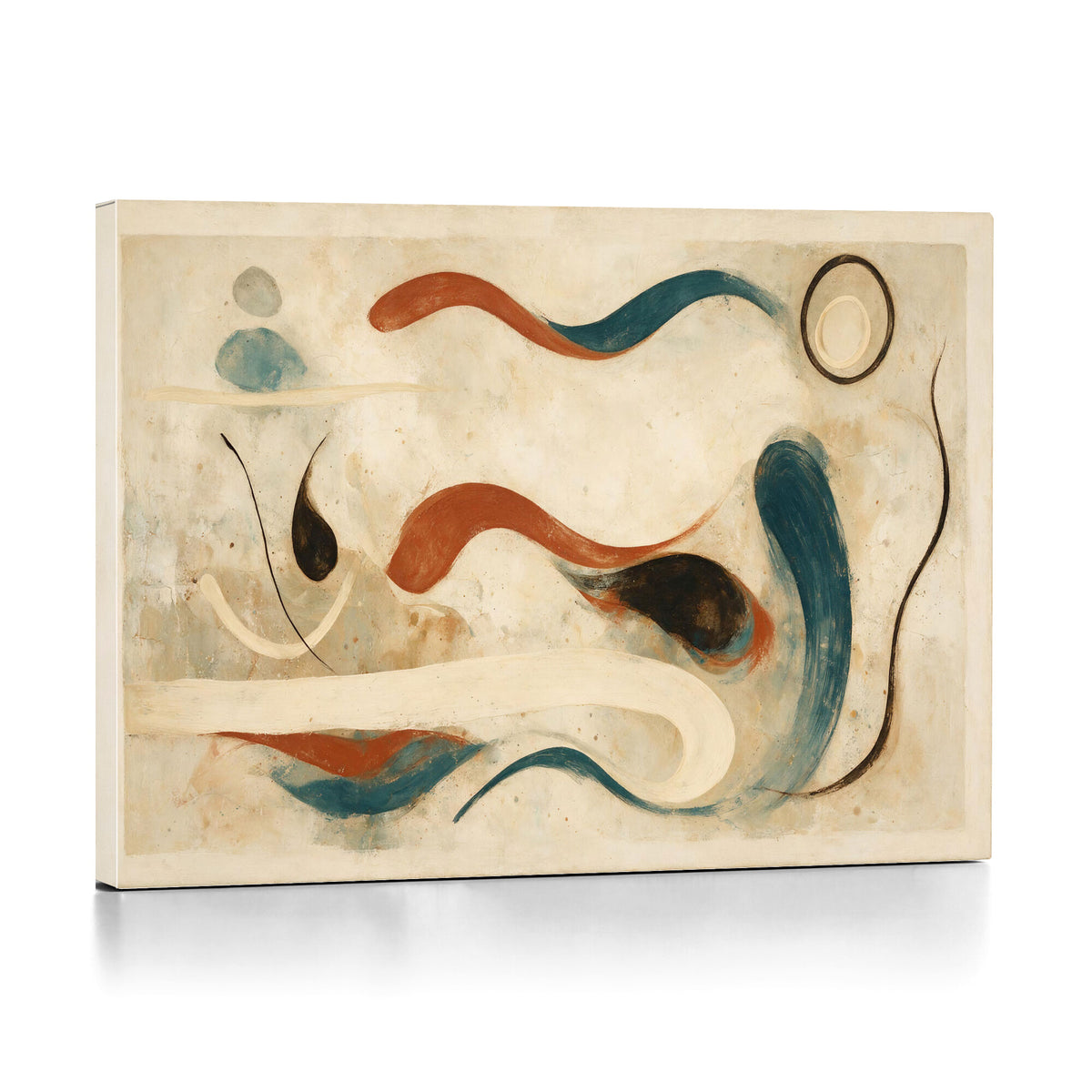 13675774-MGV-CV-36X24 - Mid Century Abstract Wall Art Canvas Print | Neutral Beige Teal Terracotta Modern Organic Shapes