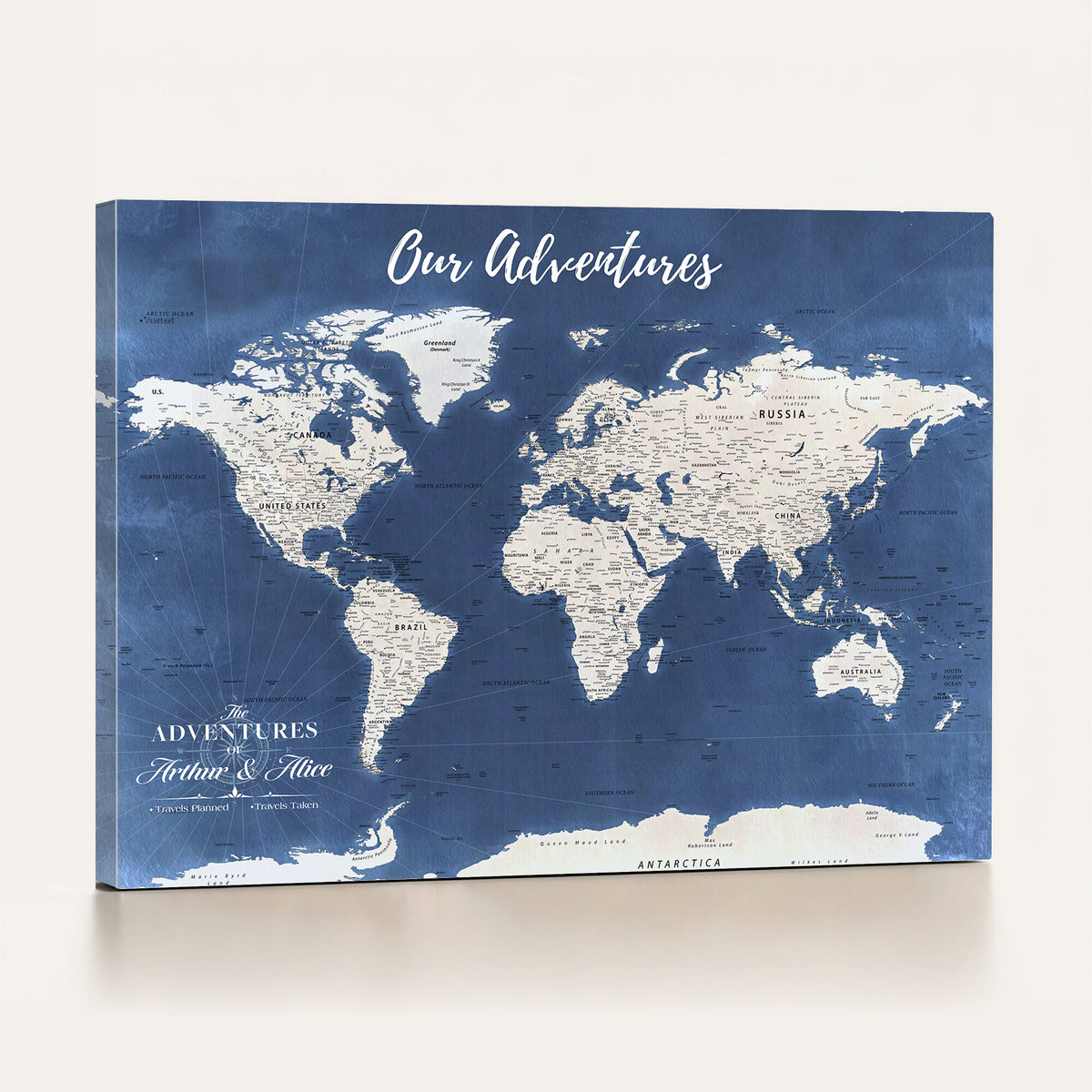 75405527-MGV-CV-36X24 - Extra Large Framed Personalize Push Pin World Map Wall Art Canvas Print for Travel Tracking