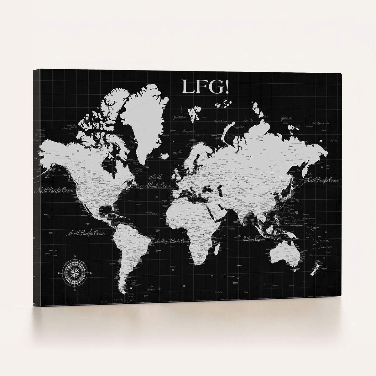 68209291-MGV-CV-36X24 - Extra Large Framed Personalize Push Pin World Map Wall Art Canvas Print for Travel Tracking