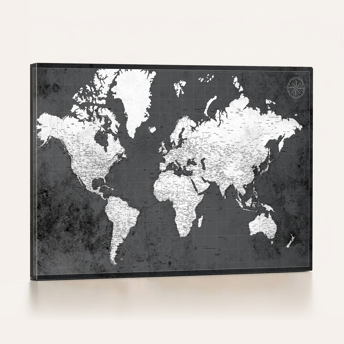 78574966-MGV-CV-36X24 - Extra Large Framed Personalize Push Pin World Map Wall Art Canvas Print for Travel Tracking