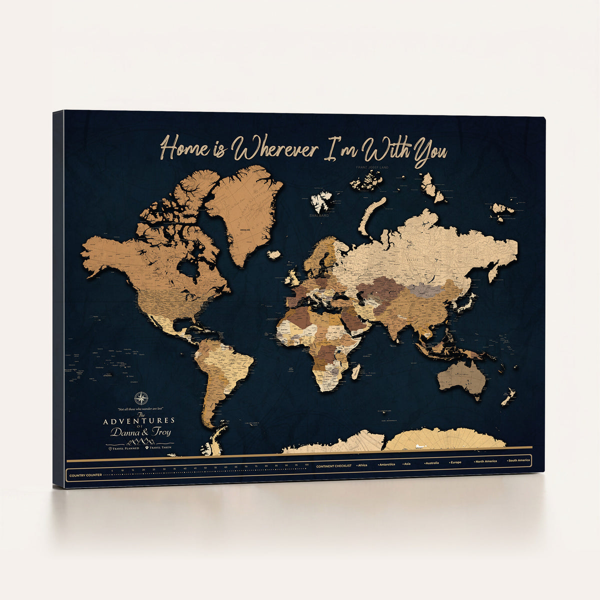 13903533-MGV-CV-36X24 - Extra Large Framed Personalize Push Pin World Map Wall Art Canvas Print for Travel Tracking