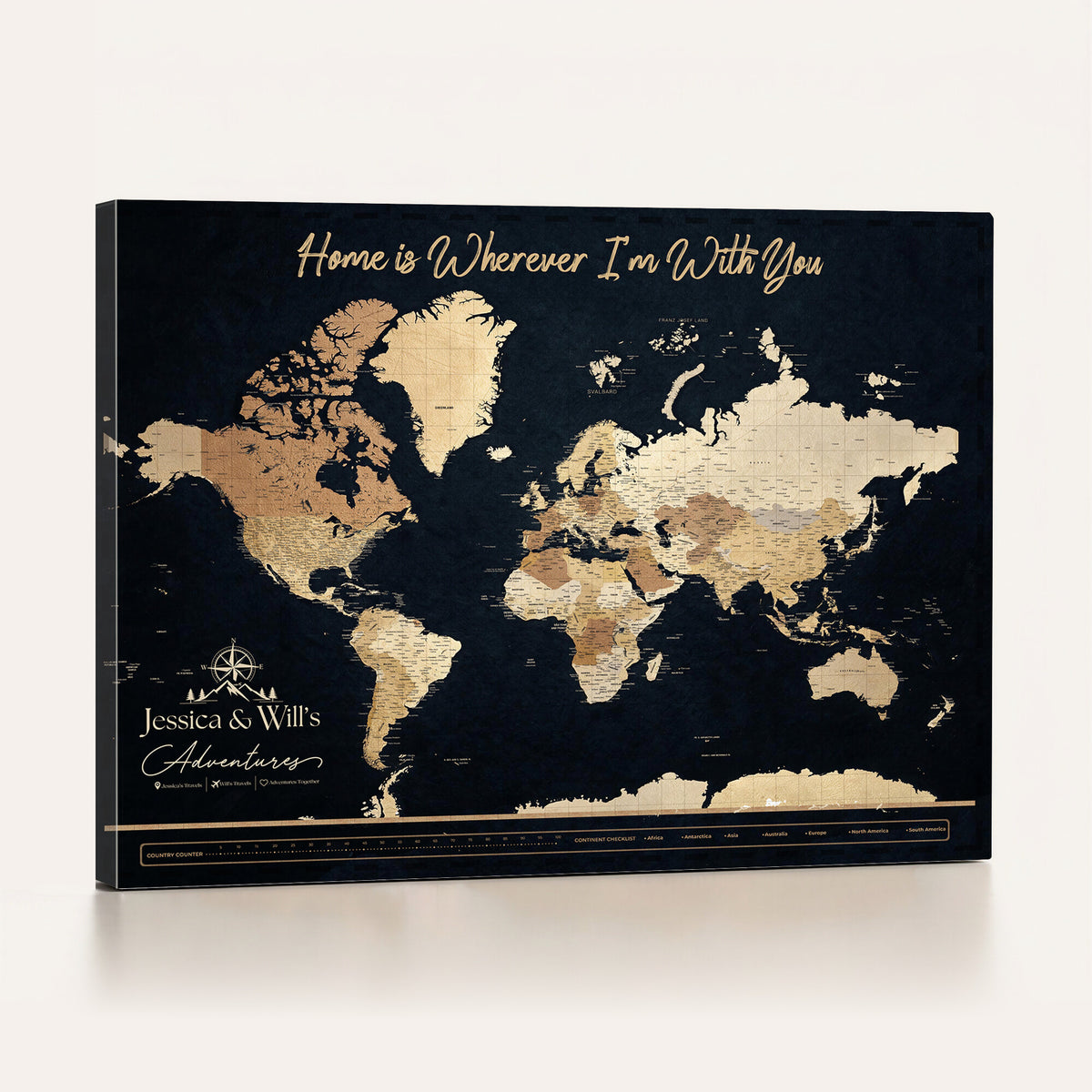 43430657-MGV-CV-36X24 - Extra Large Framed Personalize Push Pin World Map Wall Art Canvas Print for Travel Tracking