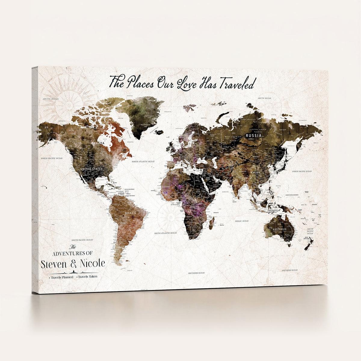 18074626D3D-MGV-CV-36X24 - Extra Large Framed Personalize Push Pin World Map Wall Art Canvas Print for Travel Tracking NEWMAP - 015