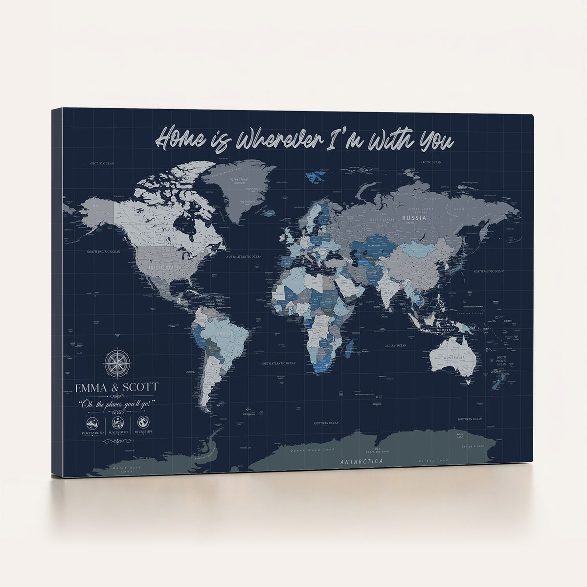 17712680D-MGV-CV-36X24 - World Map Wall Art Canvas Print, Modern Decorative Framed Map Artwork Prints for Living Room, Office, Bedroom Wall Decor