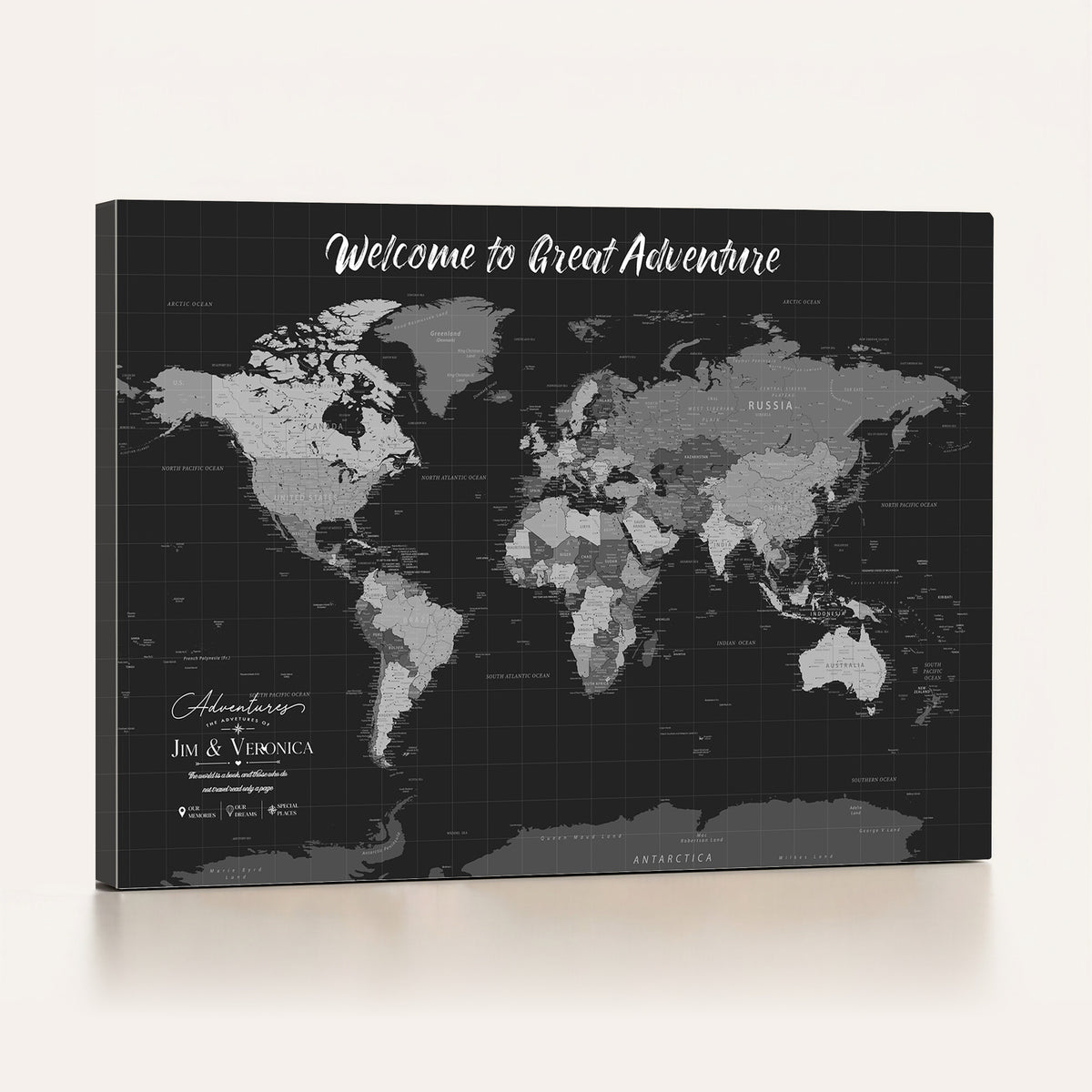 NEWMAP-21-MGV-CV-36X24 - World Map Wall Art Canvas Print, Modern Decorative Framed Map Artwork Prints for Living Room, Office, Bedroom Wall Decor