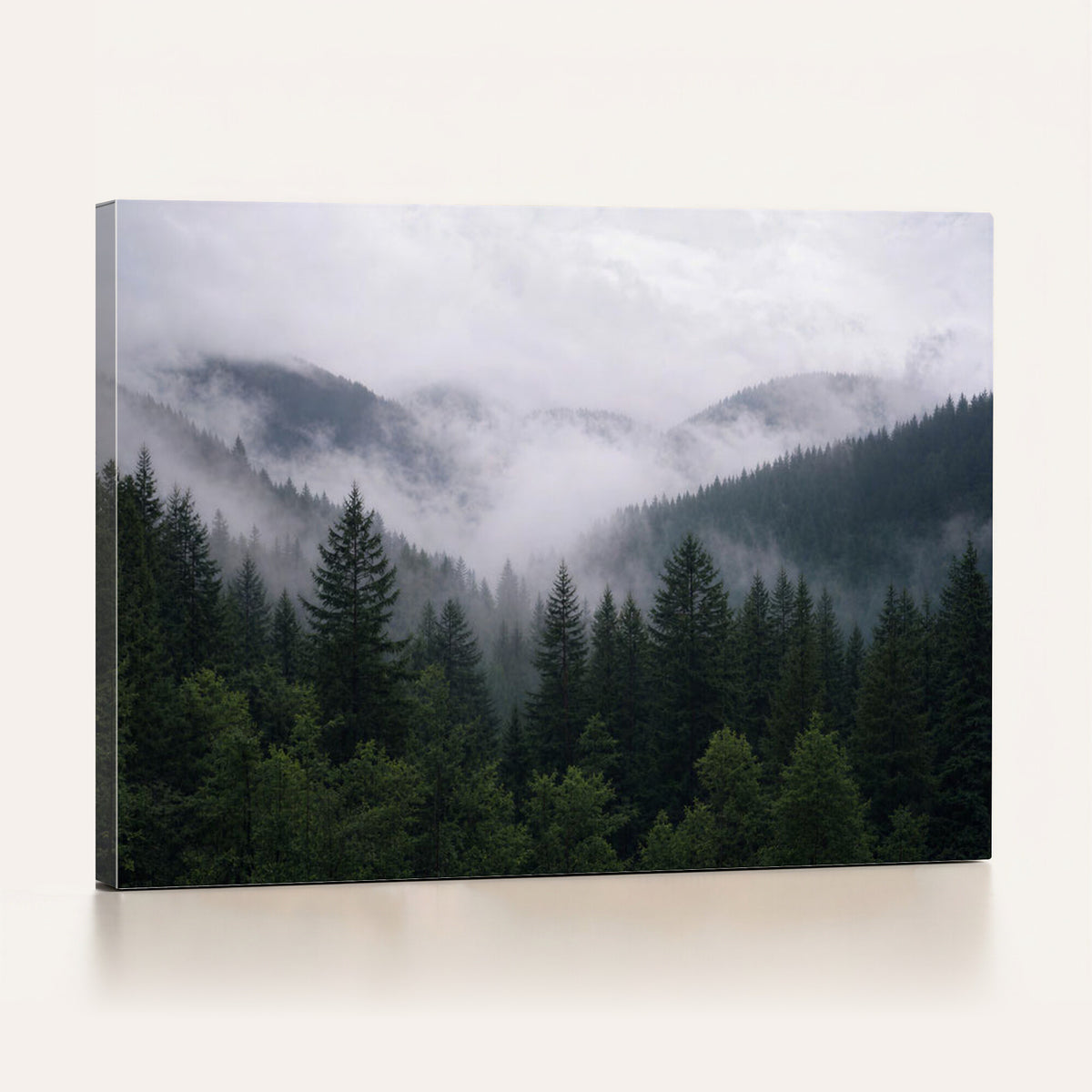 25432119-_Poster-30x20 - Misty Mountain Pine Forest Canvas Print 3 Piece Framed Wall Art Extra Large Floating Frame Nature Poster Made in USA