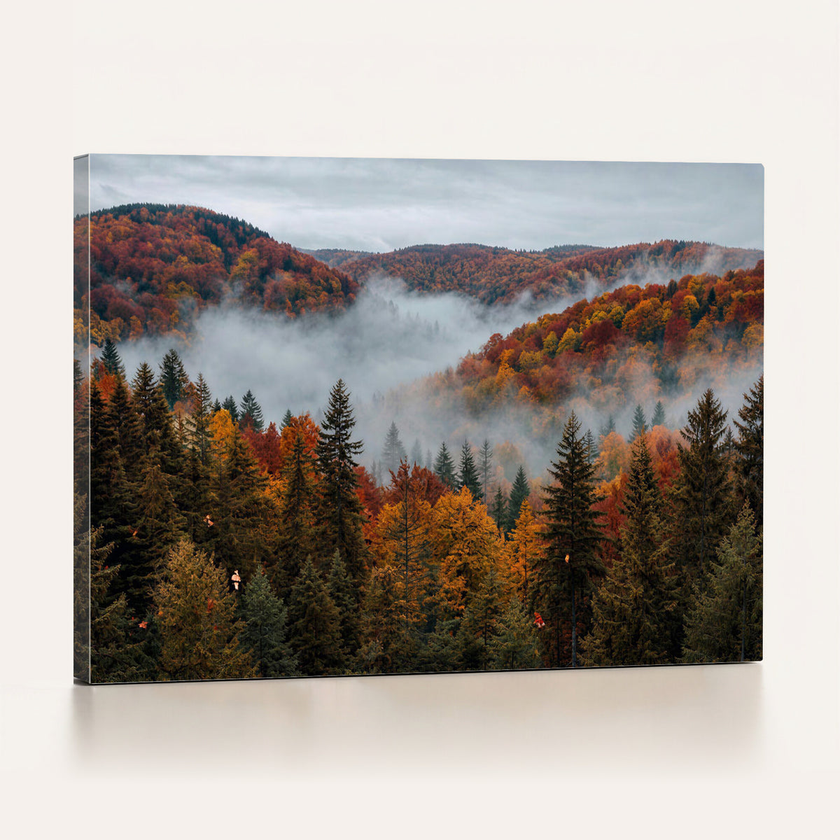 26686263-_Poster-30x20 - Misty Autumn Forest Mountain Canvas Print 3 Panel Wall Art Gallery Wrapped Floating Frame Poster Made in USA