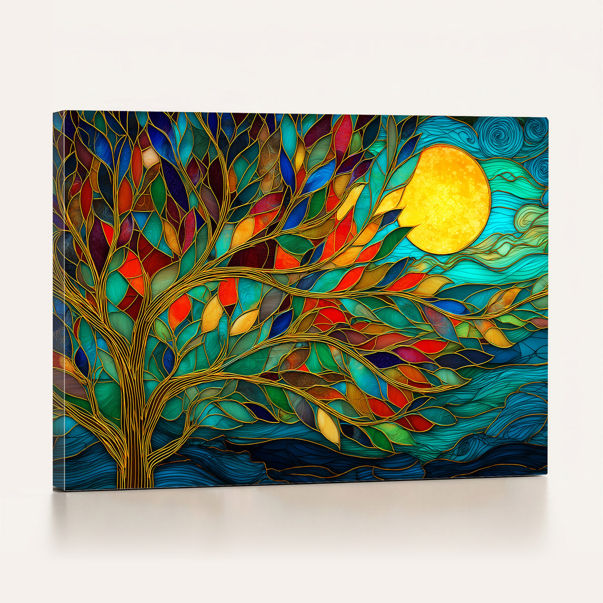 11877152-MGV-CV-36X24 - Stained Glass Tree Of Life Wall Art - Vibrant Mosaic Nature Home Decor