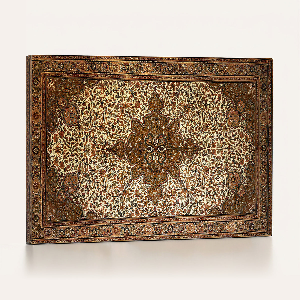 84525089-MGV-TP-30X20 - Vintage Persian Rug Wall Art, Brown Floral Medallion Print, Ornate Tapestry Style Decor