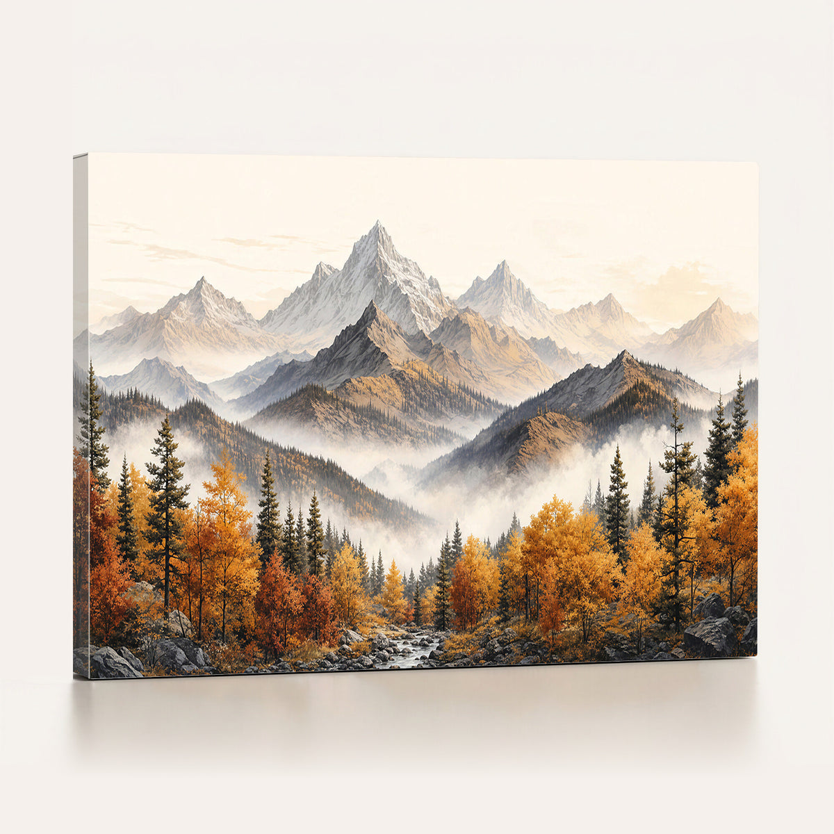 21309099-MGV-TP-30X20 - Extra Large Misty Mountain Autumn Forest Canvas Wall Art - Watercolor Fall Nature Landscape Print