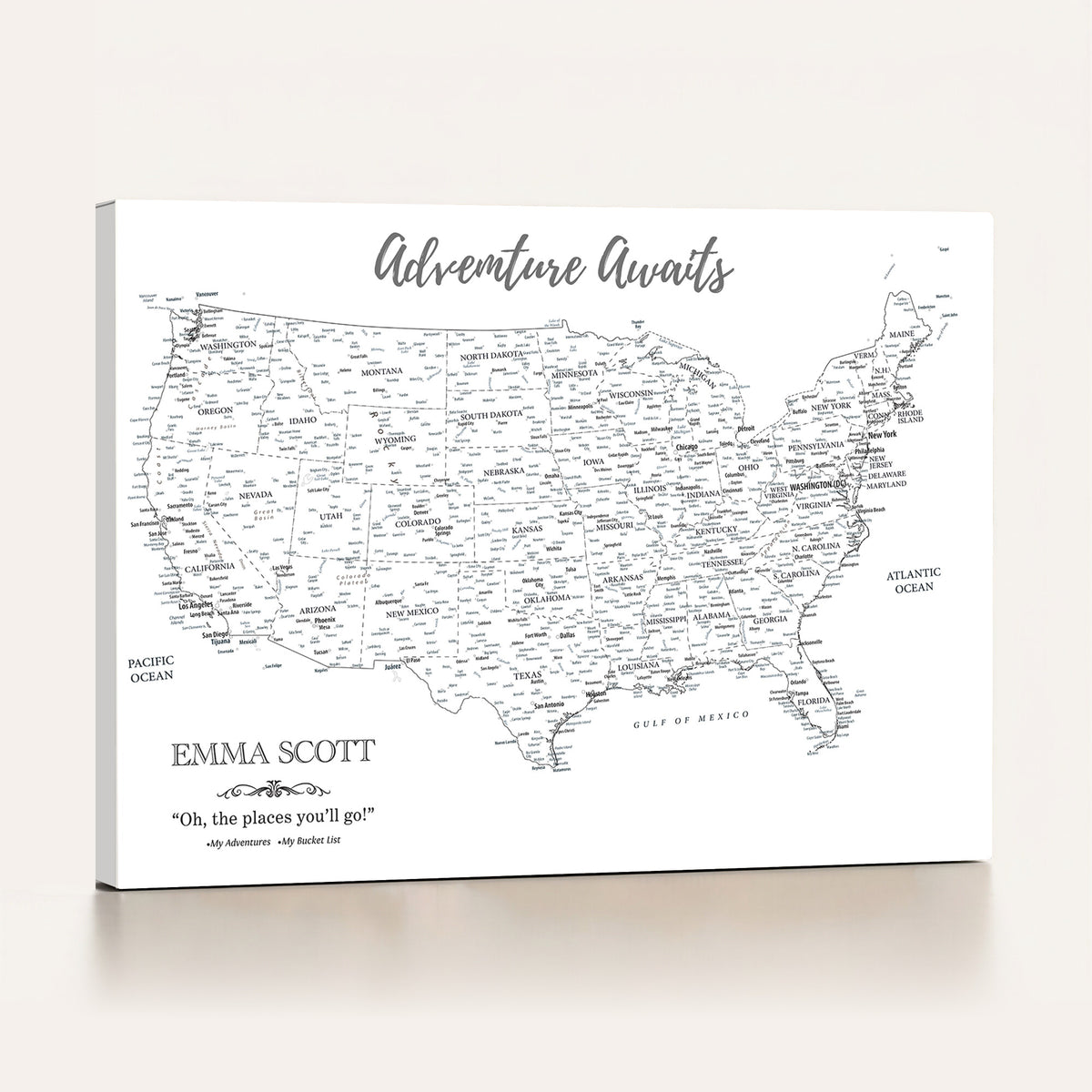 73634814-MGV-CV-36X24 - Custom USA Push Pin Travel Map Canvas Wall Art - Personalized Couples Gift Flat Digital Print