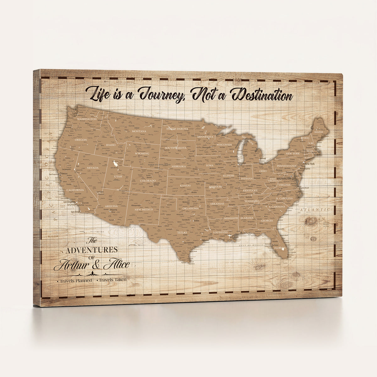 82934328-MGV-CV-36X24 - Custom USA Push Pin Travel Map Canvas Wall Art - Personalized Couples Gift Flat Digital Print