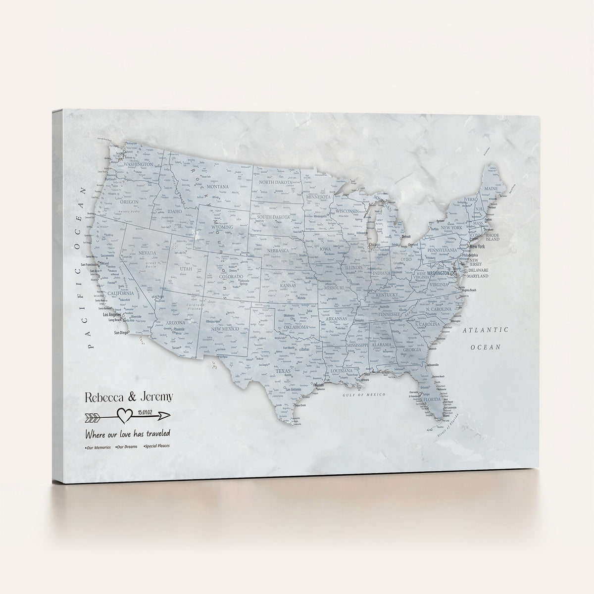 35973131-MGV-CV-36X24 - Custom USA Push Pin Travel Map Canvas Wall Art - Personalized Couples Gift Flat Digital Print
