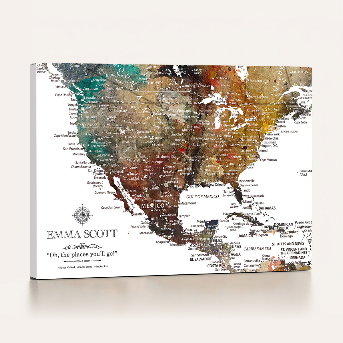 53374031-MGV-CV-36X24 - Custom USA Push Pin Travel Map Canvas Wall Art - Personalized Couples Gift Flat Digital Print