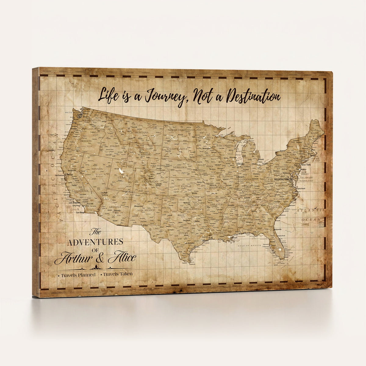 90686209-MGV-CV-36X24 - Custom USA Push Pin Travel Map Canvas Wall Art - Personalized Couples Gift Flat Digital Print