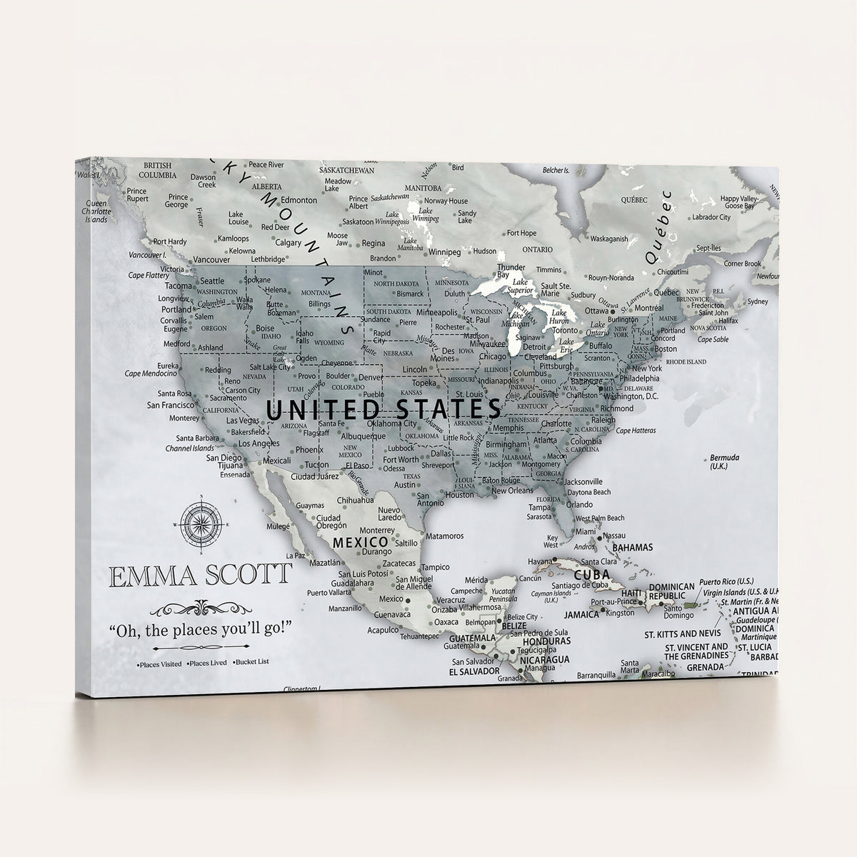 90686209D-MGV-CV-36X24 - Custom USA Push Pin Travel Map Canvas Wall Art - Personalized Couples Gift Flat Digital Print