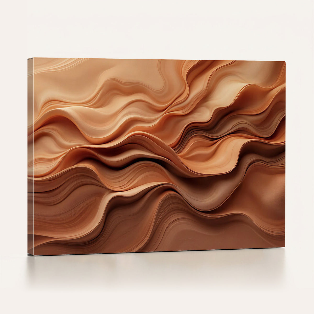 82230697-MGV-CV-36X24 - Modern Abstract Fluid Waves Canvas Wall Art - Minimalist Warm Terracotta Beige Sand Print