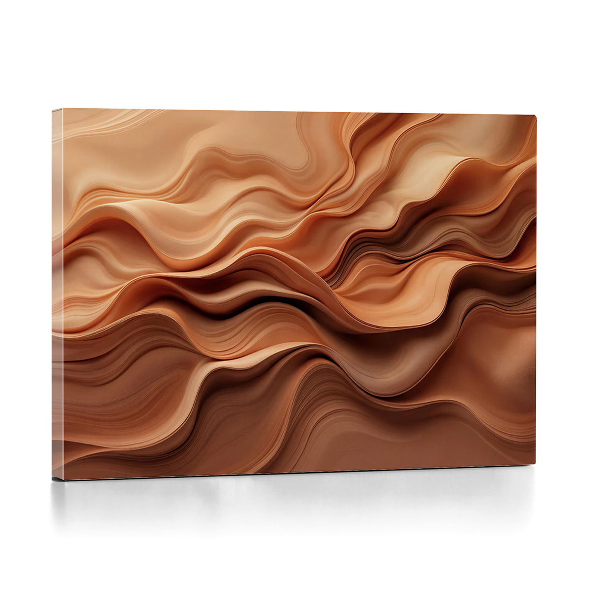 82230697-MGV-CV-36X24 - Modern Abstract Fluid Waves Canvas Wall Art - Minimalist Warm Terracotta Beige Sand Print