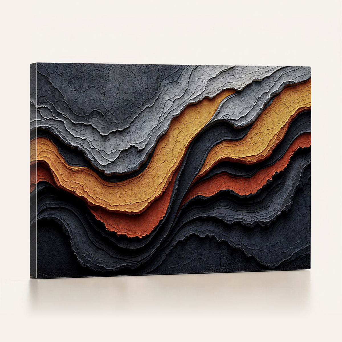 59852489-MGV-CV-36X24 - Abstract Waves Canvas Wall Art - Modern Terracotta and Charcoal Gray Print
