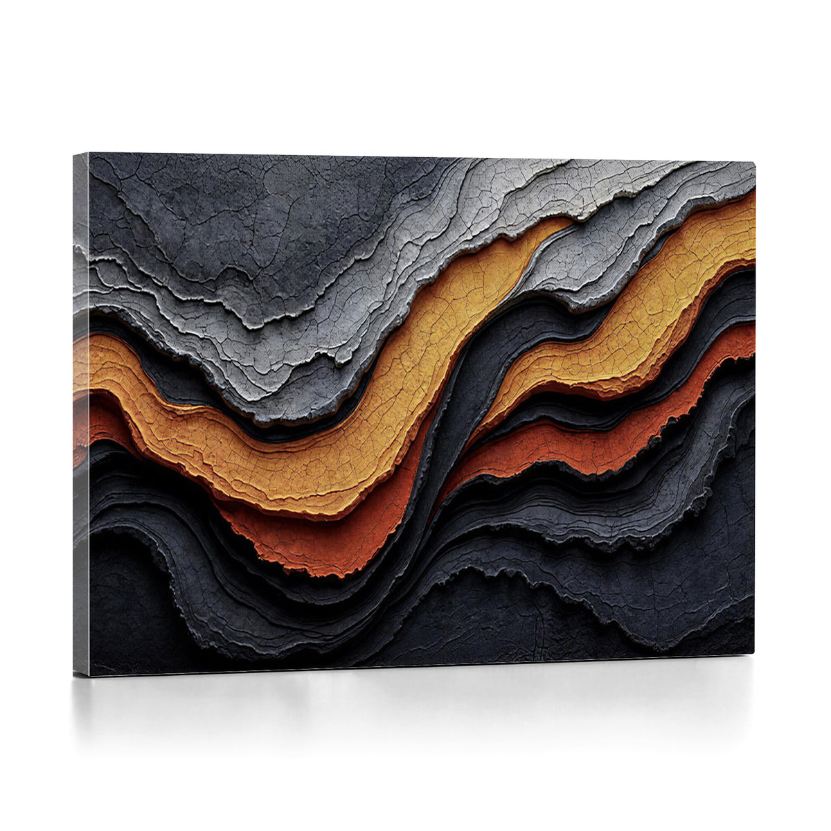 59852489-MGV-CV-36X24 - Abstract Waves Canvas Wall Art - Modern Terracotta and Charcoal Gray Print