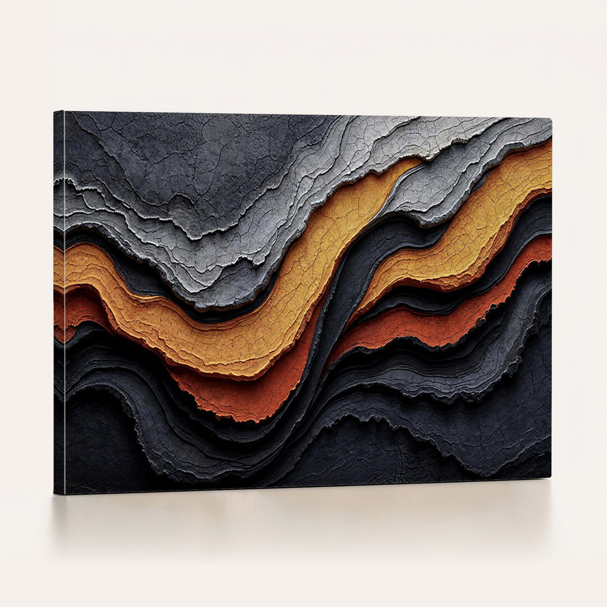 59852489-_Poster-30x20 - Abstract Waves Canvas Wall Art - Modern Terracotta and Charcoal Gray Print