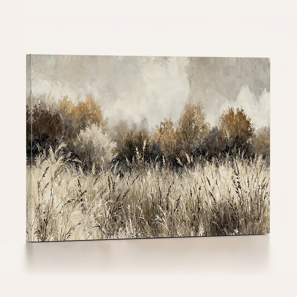 53959945-_Poster-30x20 - Muted Neutral Forest Landscape Canvas Wall Art - Vintage Rustic Wildflower Meadow Print